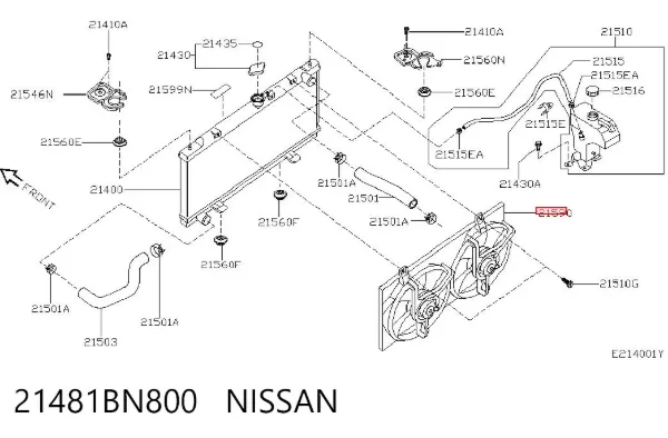 Диффузор вентилятора в сборе с мотором и крыльчаткой 21481BN800 Nissan/Infiniti