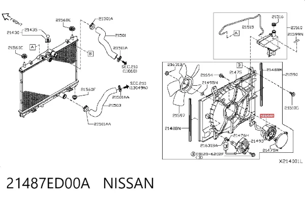 Диффузор вентилятора в сборе с мотором и крыльчаткой 21487ED00A Nissan/Infiniti