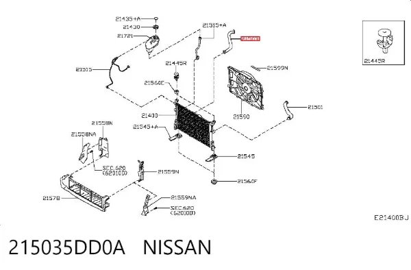 Нижний шлаг радиатора охлаждения 215035DD0A Nissan/Infiniti