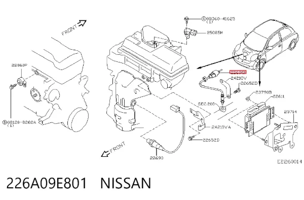 Датчик кислорода после катализатора 226A09E801 Nissan/Infiniti