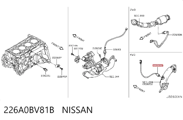 Датчик кислорода после катализатора 226A0BV81B Nissan/Infiniti