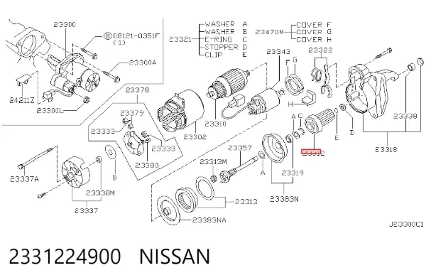 Бендикс стартера 2331224900 Nissan/Infiniti