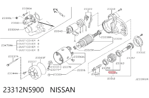 Бендикс стартера 23312N5900 Nissan/Infiniti