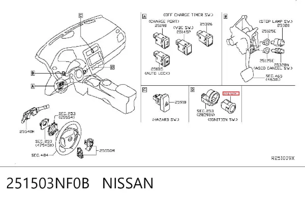 Кнопка старт-стоп 251503NF0B Nissan/Infiniti