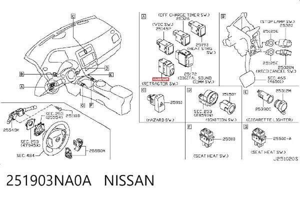 Кнопка (регулятор) корректора фар 251903NA0A Nissan/Infiniti