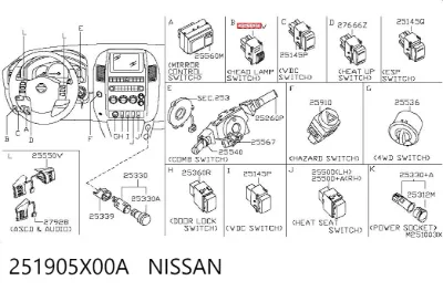 Кнопка (регулятор) корректора фар NISSAN 251905X00A
