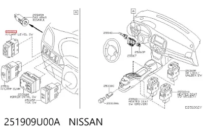 Кнопка (регулятор) корректора фар NISSAN 251909U00A