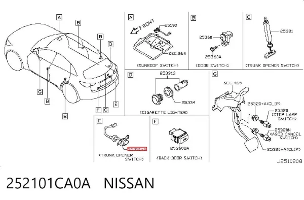 Кнопка привода замка багажника 252101CA0A Nissan/Infiniti