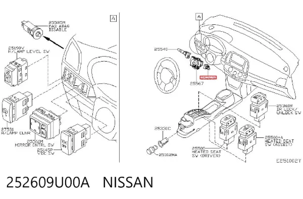 Правый подрулевой переключатель 252609U00A Nissan/Infiniti
