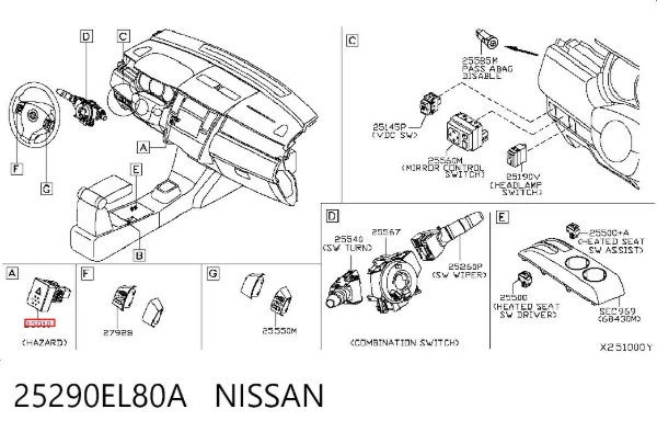 Кнопка аварийки 25290EL80A Nissan/Infiniti