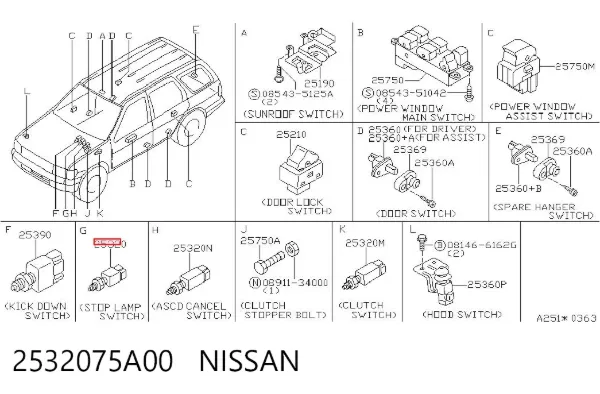 Датчик стоп сигнала 2532075A00 Nissan/Infiniti