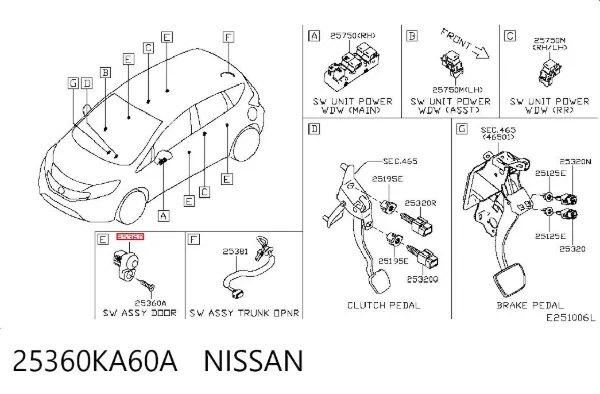 Датчик закрывания дверей 25360KA60A Nissan/Infiniti
