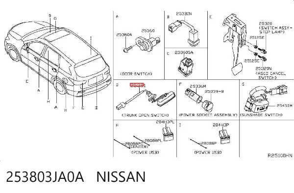 Кнопка привода замка багажника 253803JA0A Nissan/Infiniti