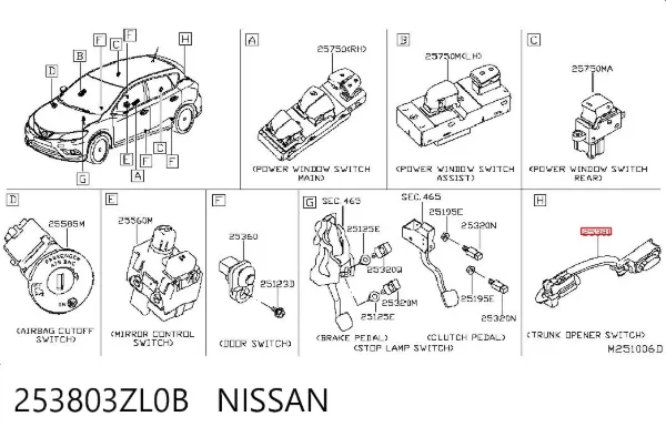 Кнопка привода замка багажника 253803ZL0B Nissan/Infiniti