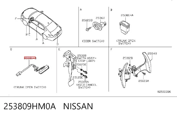 Кнопка привода замка багажника 253809HM0A Nissan/Infiniti