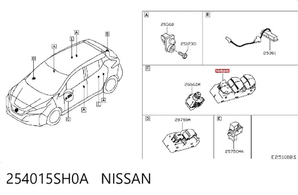 Кнопочный блок управления стеклоподъемником передний левый 254015SH0A Nissan/Infiniti