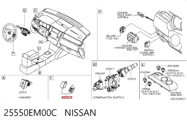 Блок кнопочных переключателей рулевого колеса 25550EM00C Nissan/Infiniti