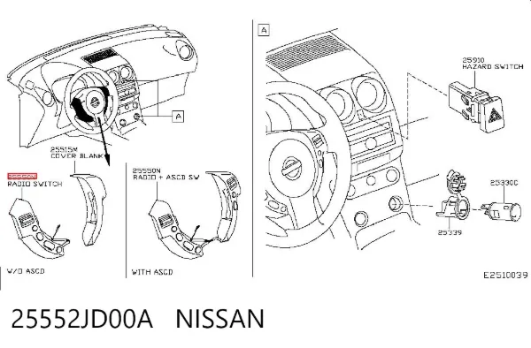 Блок кнопочных переключателей рулевого колеса 25552JD00A Nissan/Infiniti