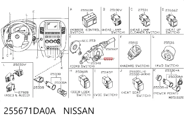 Переключатель подрулевой, центральная часть 255671DA0A Nissan/Infiniti