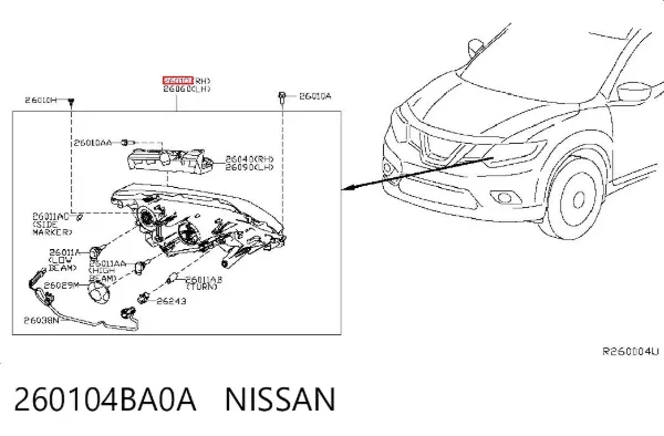 Правая фара 260104BA0A Nissan/Infiniti