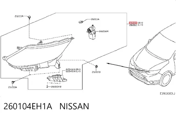 Правая фара 260104EH1A Nissan/Infiniti