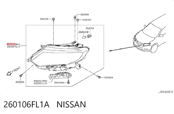 Правая фара 260106FL1A Nissan/Infiniti