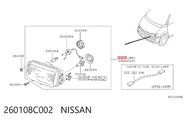 Правая фара 260108C002 Nissan/Infiniti