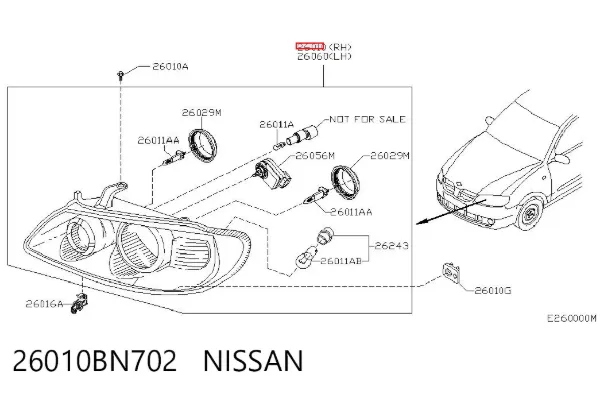 Правая фара 26010BN702 Nissan/Infiniti