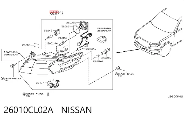 Правая фара 26010CL02A Nissan/Infiniti