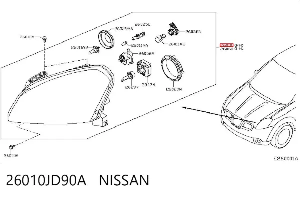 Правая фара 26010JD90A Nissan/Infiniti