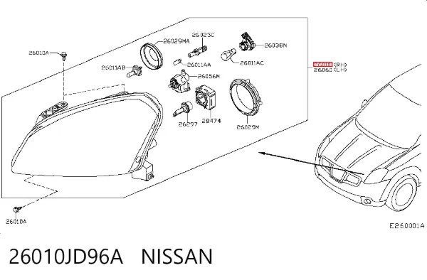 Правая фара 26010JD96A Nissan/Infiniti