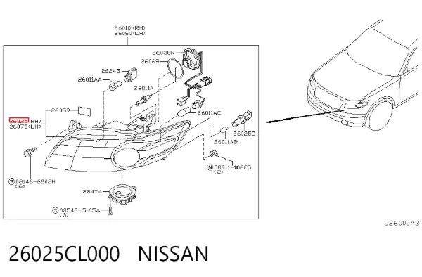 Правая фара 26025CL000 Nissan/Infiniti