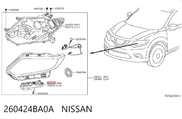 Кронштейн (адаптер) крепления фары передней правой 260424BA0A Nissan/Infiniti