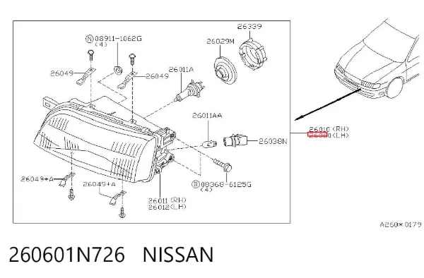 Левая фара 260601N726 Nissan/Infiniti