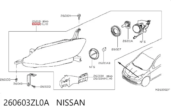 Левая фара 260603ZL0A Nissan/Infiniti