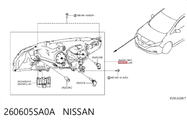 Левая фара 260605SA0A Nissan/Infiniti