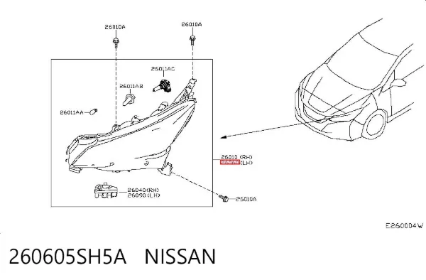 Левая фара 260605SH5A Nissan/Infiniti