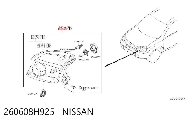 Левая фара 260608H925 Nissan/Infiniti