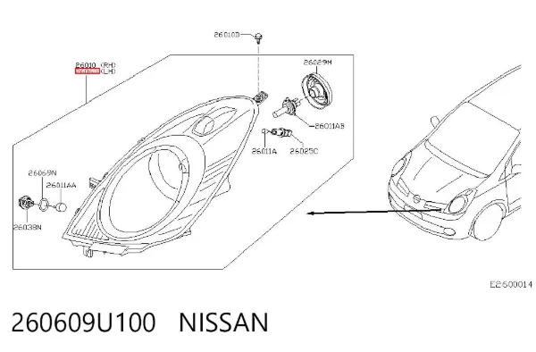 Левая фара 260609U100 Nissan/Infiniti