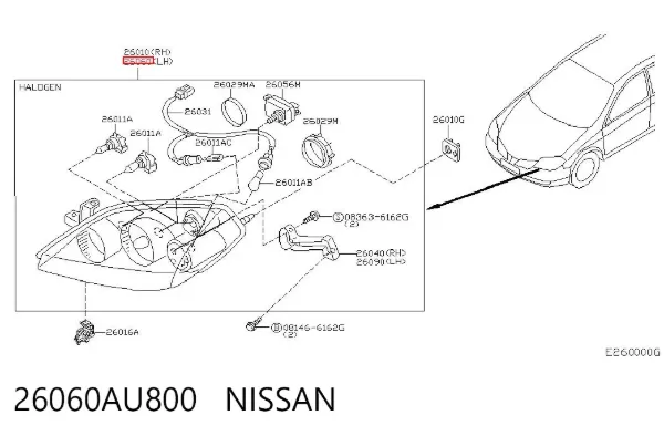 Левая фара 26060AU800 Nissan/Infiniti