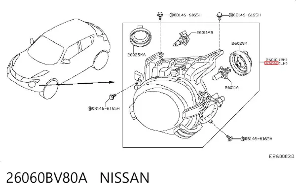 Левая фара 26060BV80A Nissan/Infiniti