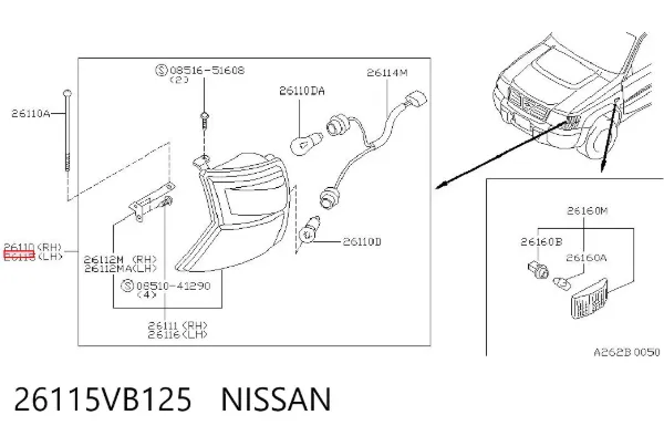Габарит (указатель поворота) левый 26115VB125 Nissan/Infiniti