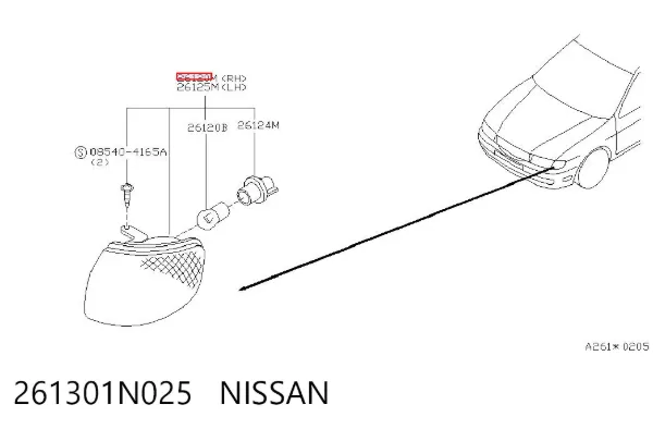 Поворотник правый 261301N025 Nissan/Infiniti