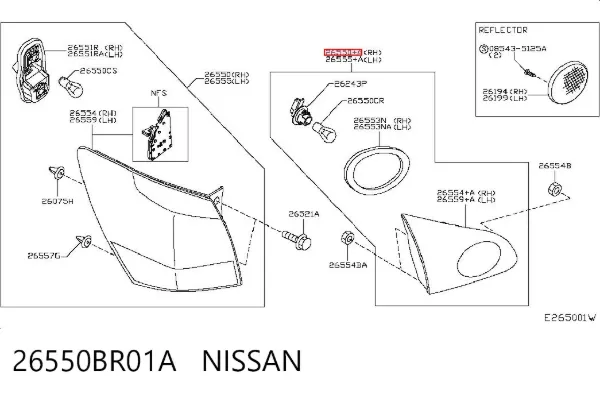 Фонарь задний правый внутренний 26550BR01A Nissan/Infiniti