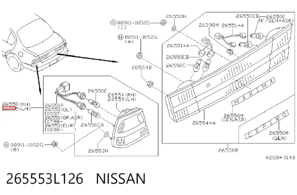 Фонарь задний левый 265553L126 Nissan/Infiniti