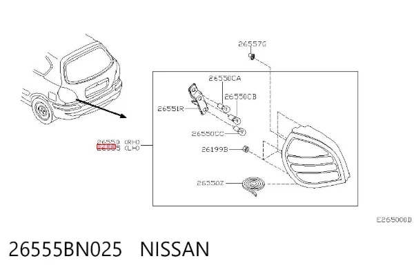 Фонарь задний левый 26555BN025 Nissan/Infiniti