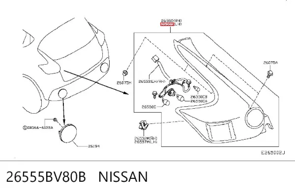 Фонарь задний левый 26555BV80B Nissan/Infiniti