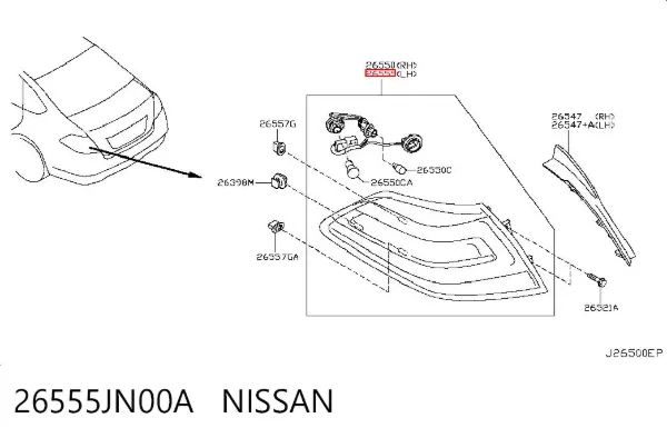 Фонарь задний левый 26555JN00A Nissan/Infiniti