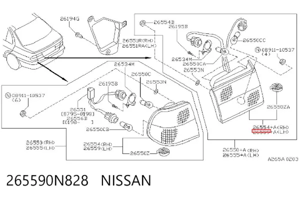 Фонарь задний левый внутренний 265590N828 Nissan/Infiniti