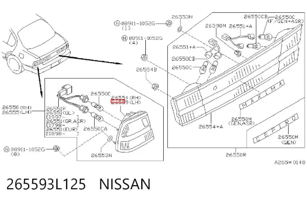 Фонарь задний левый 265593L125 Nissan/Infiniti